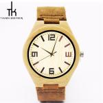 Leather Strap Bamboo Wood Watches Multiple Time Zone With Your Logo