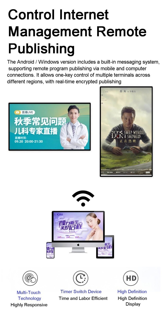 4K Ultra HD Resolution Indoor Wall Mounted Kiosk LCD Signage Equipment with Writing Method Touch Screen