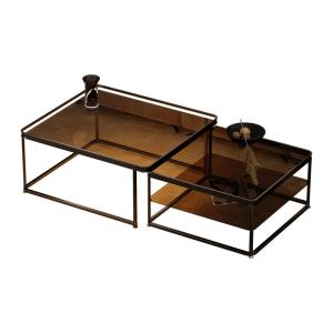 Quality Home Apartment New Square Glass Coffee Table Set With Light wholesale