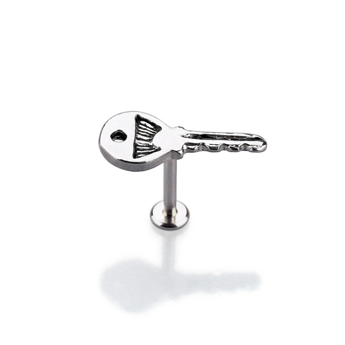 Factory Price 14 Gauge 10mm Steel Winding Key Top piercing labret