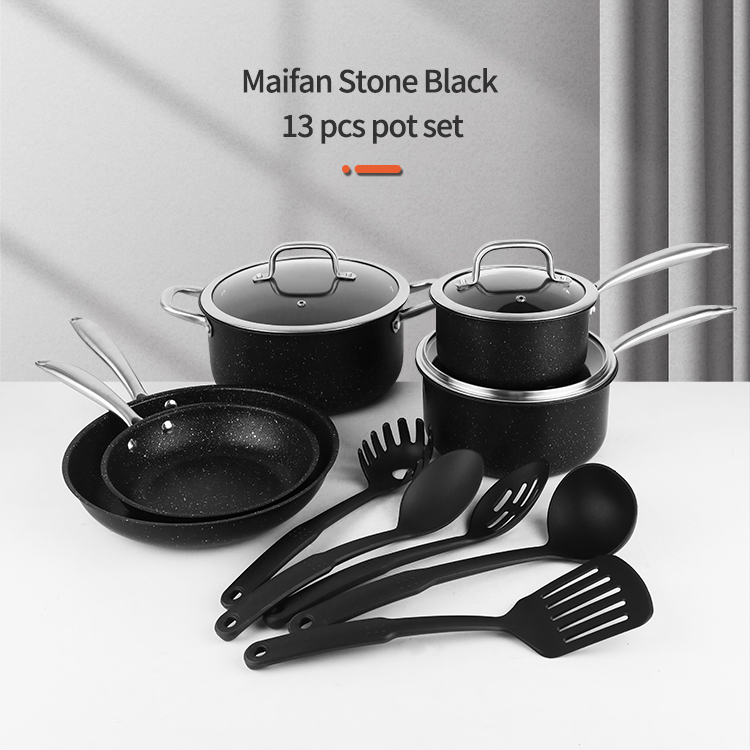 New Arrival Kitchen Stainless Steel 13 Pieces Nonstick Cookware Set Triple-layer Steel Cooking Pot Set