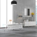 Modern Office Furniture Executive Desk with Metal Feet in Snow White