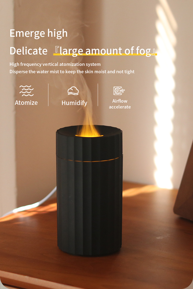 Type C 100ml Flame Humidifier Fire Aroma Diffuser With 7C LED Changing Light
