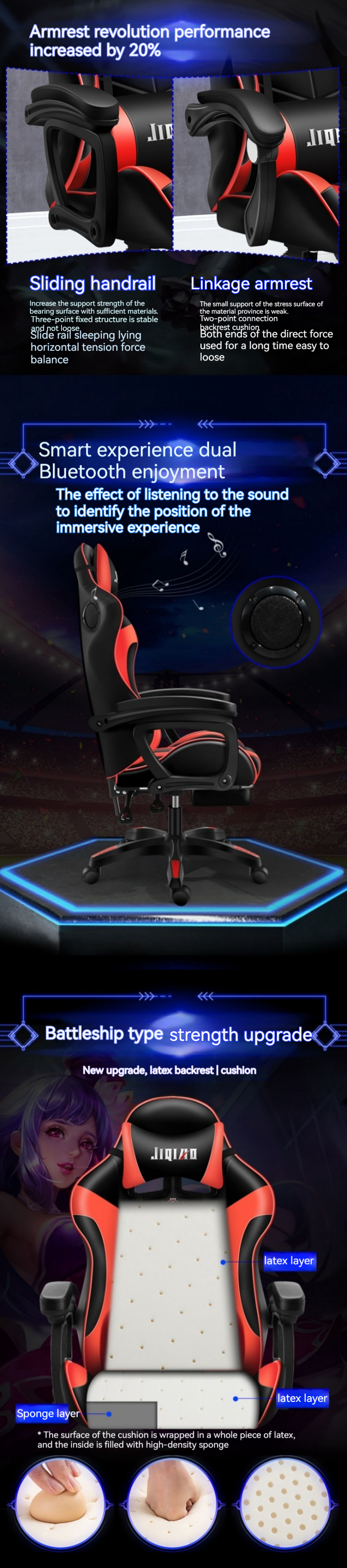 Fabric Padded Seat Gaming Chair with Height Adjustment Lumbar Support and Swivel Seat