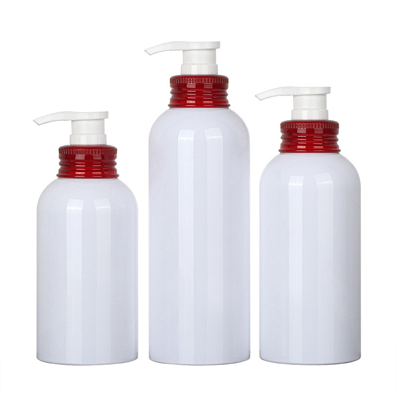350ml 500ml White Red Pump Empty Shampoo Body Wash Plastic Round Container Lotion Bottles