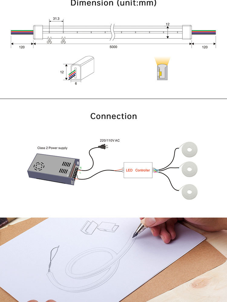 Outdoor IP67 12V 6*12MM Marquee Flowing Water Silicone Strip Lights Colorful Flexible Neon Light Strip