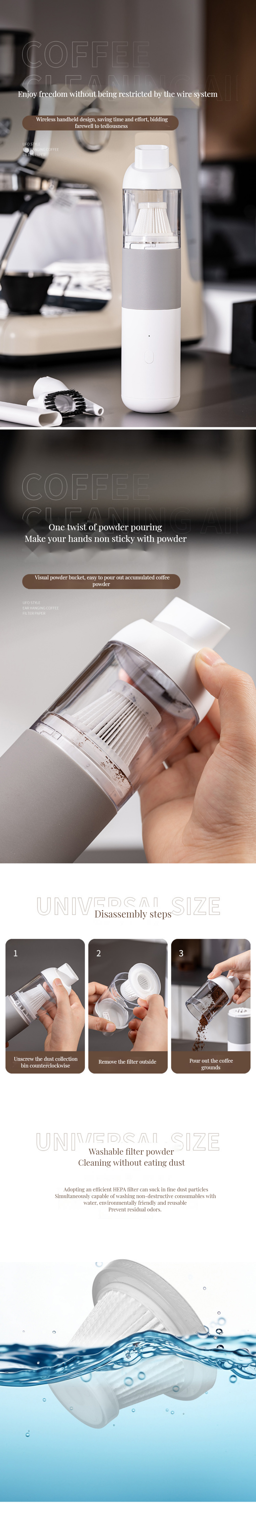 Sustainable Desktop Cleaner for Baristas Compact Wireless Charging Coffee Powder Vacuum