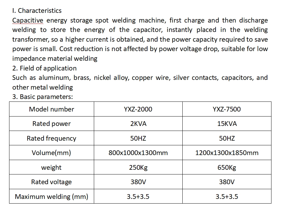 YXZ-7500 Custom Welded Mesh DC Energy Storage Spot Welding Machine for Aluminum Brass Nickel Alloy Copper Wire