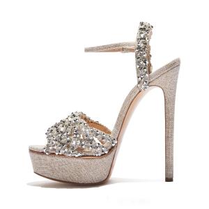 Quality Janbal Nude 15cm Platform Heel Shoes Rhinestone Platform Heel Sandals wholesale