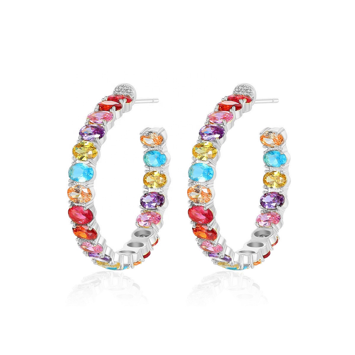 Colorful Brazilian 18K Gold Hoop Earrings Oval Cut Brass Earrings Hoops