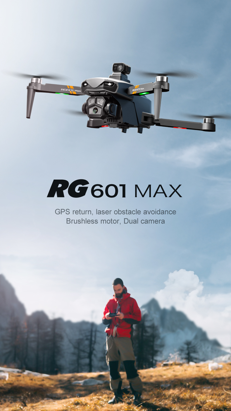 Rg601 Drone with Wifi Fpv 4k 1080p Dual Cameras 360 Laser Obstacle Avoidance and Brushless Motor Control Type Remote Control