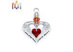 Heart Cremation Urn Engraved Necklace Charms With Red Diamond