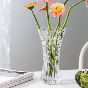 Quality 9.75 Inch Embossed Crystal Glass Vases Shock Resistant For Home Decoration wholesale