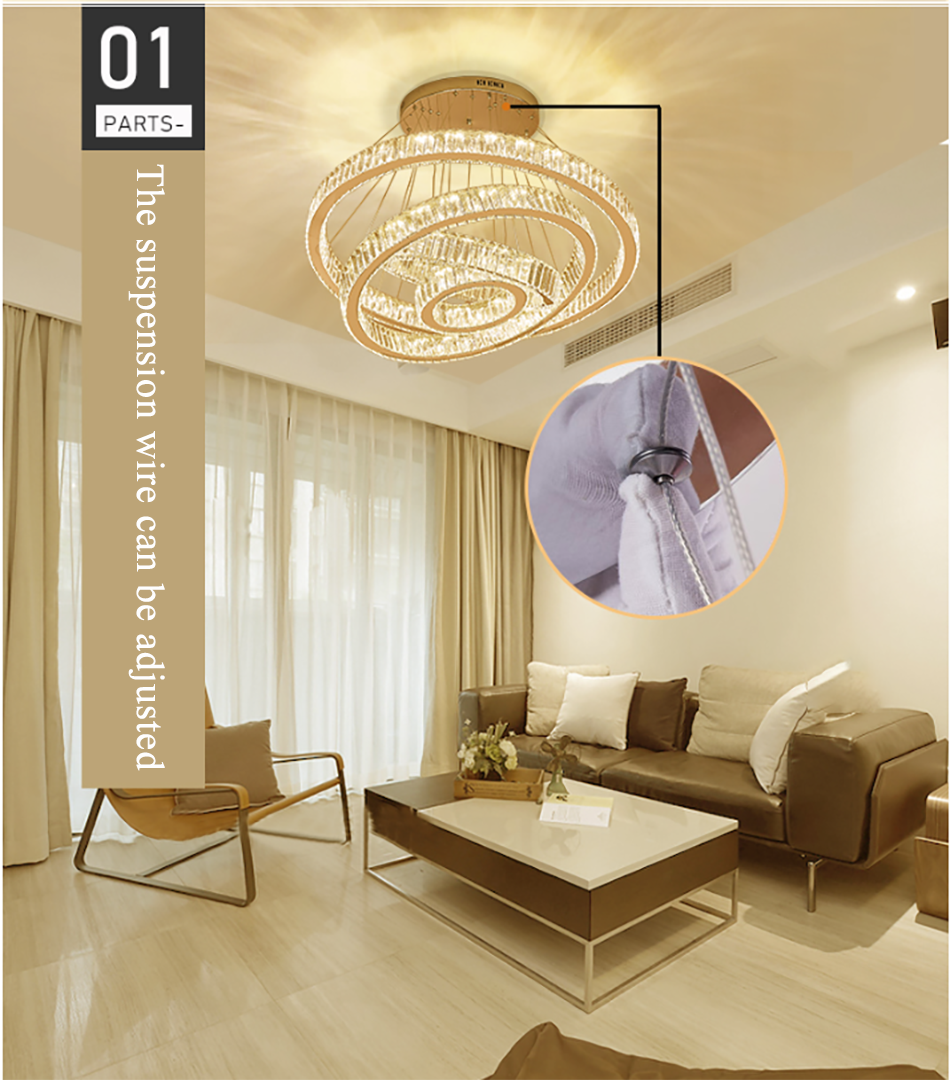Luxury Staircase Crystal Chandelier Large Modern Rings silver chandeliers(WH-NC-49)