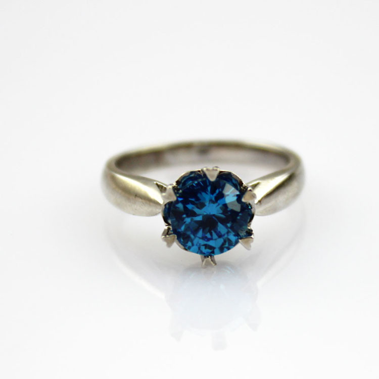 Women Jewelry 6mm Blue Topaz Cubic Zirconia 925 Silver Solitaire Ring (F09)