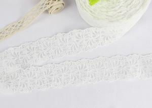 Quality Floral Bridal Embroidered Lace Trim For Wedding Dress , White Cotton Net Lace Trim wholesale