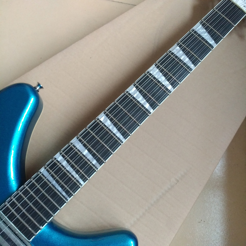 2018 Best Bass Top quality 12 strings Hollow body Electric Bass guitar in Metallic blue color, Chrome hardware
