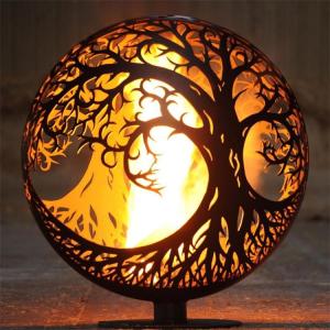 Quality Tree Of Life Ellipse Corten Steel Sphere Fire Pit 900mm Outdoor Decoration wholesale