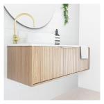 Apartment Bathroom Vanity with Solid Wood Door Panel and Custom Light Wood Grain