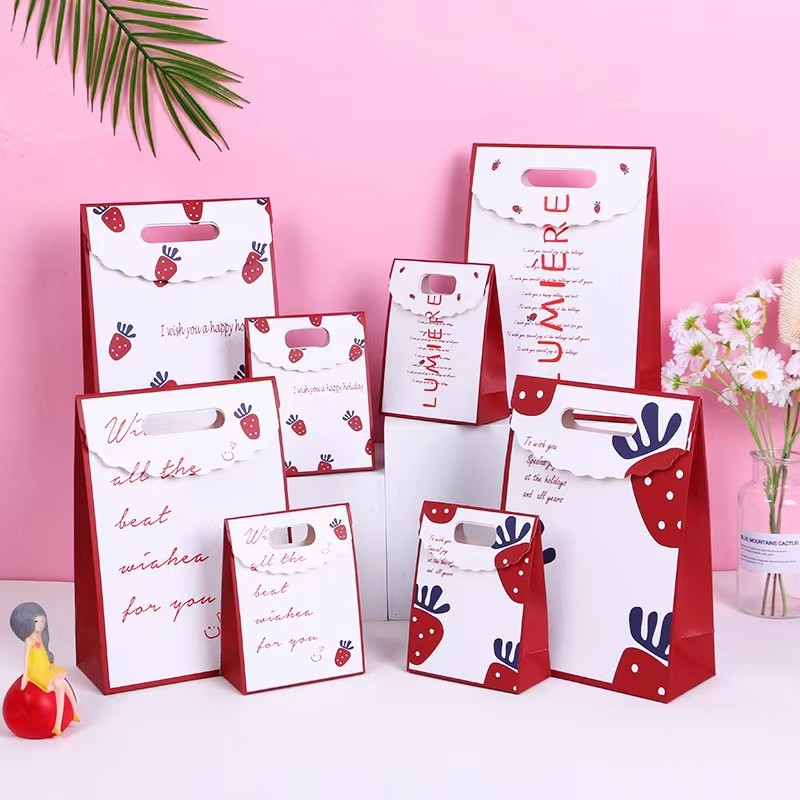 130gsm Strawberry Print Present Paper Bags Ivory Board Box 40cm*12cm*30cm