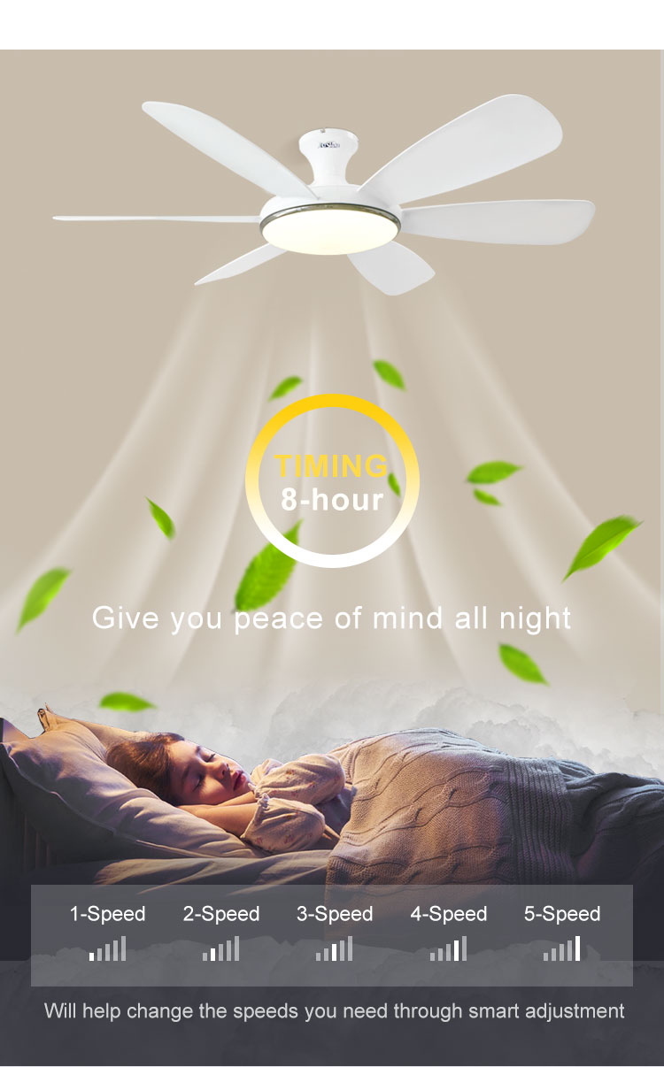 10- DC Remote Control 6 Blades ABS Ceiling Fan with LED Light Source and Consumption