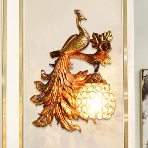 Quality Vintage Creative Art Deco Peacock Resin Wall Lamp Gold Vanity Luxury Bedroom Wall Light（WH-VR-62） wholesale