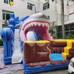 Blue Shark Inflatable Water Slide Bounce House For Birthday Celebrations