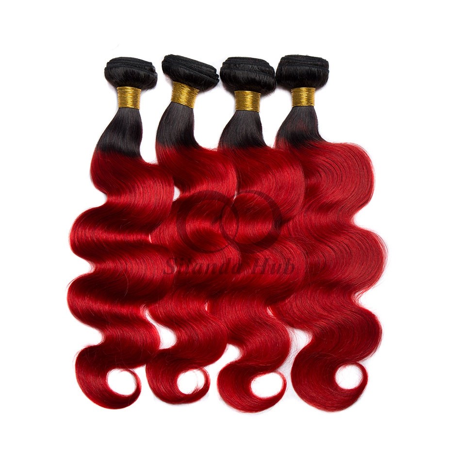 #T1B/Red Body Wave Remy Human Hair Bundles Sew In Weave Bundles Brazilian Bundle Deals