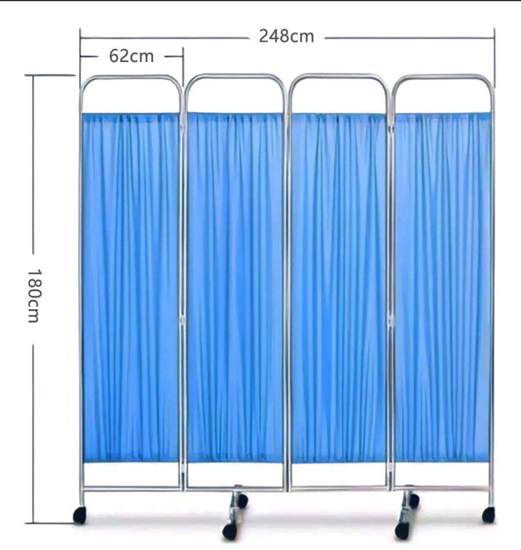 Hot Sales Stainless Steel Hospital Furniture 4 Folding Medical Bedside Ward Curtain Screen