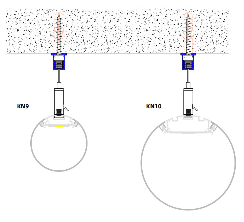 Suspended Round Aluminum LED Profile 30mm 60mm 120mm Diameter With PC Diffused Cover Led Strip Light