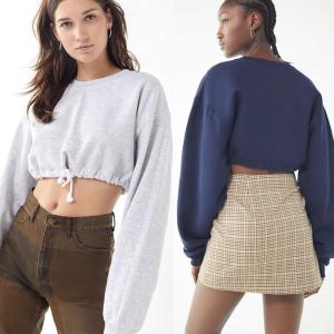 Quality Fall Drawstring Hem Cropped Sweatshirt wholesale