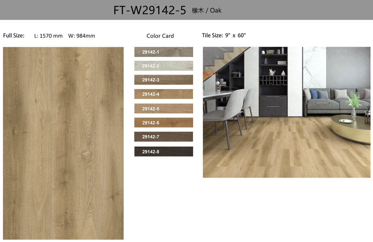 GKBM FT-W29142-5 Eco-friendly Antibacterial Fireproof Unilin Click Light Brown Jump Color Oak Wood Grain SPC Flooring