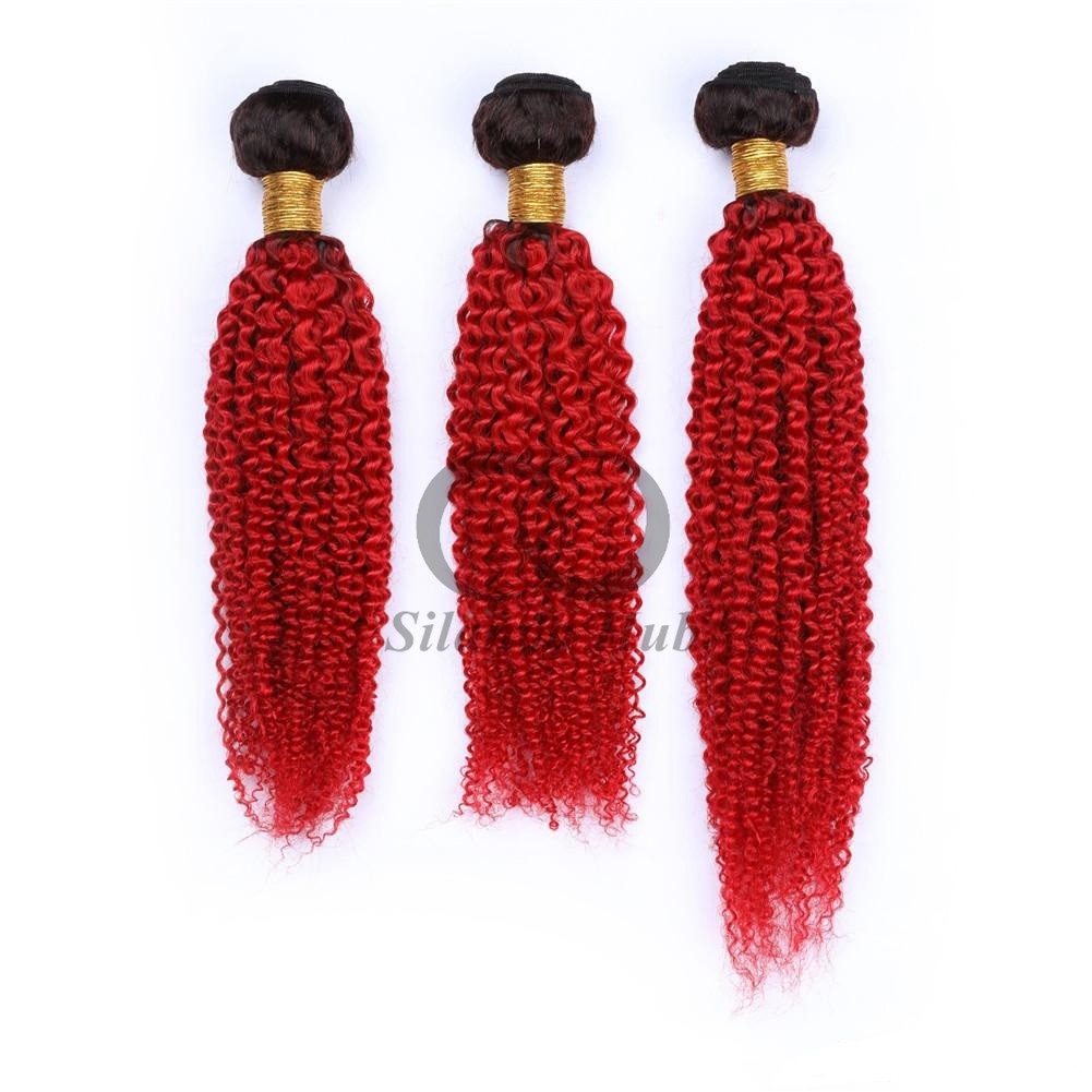#T1B/Red Kinky Curly Remy Human Hair Bundles Sew In Weave Bundles Brazilian Bundle Deals
