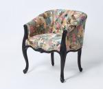 Elegant black oak Wood Frame French Style Chair Crazy birds Fabric Antique