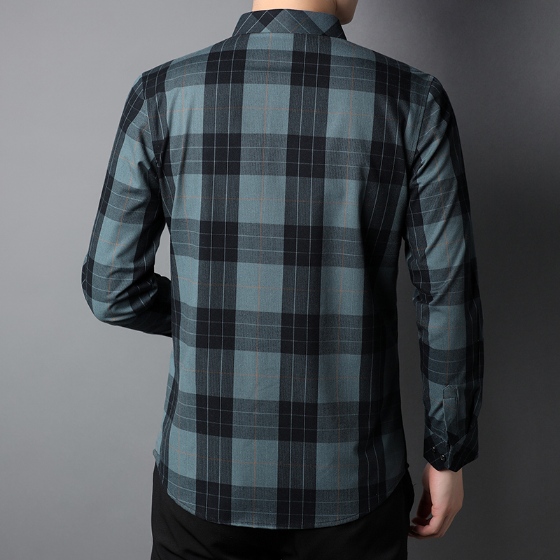Knitted Broadcloth Plaid Shirts Polyester Viscose And Cotton Casual Shirt Long Sleeve For Man