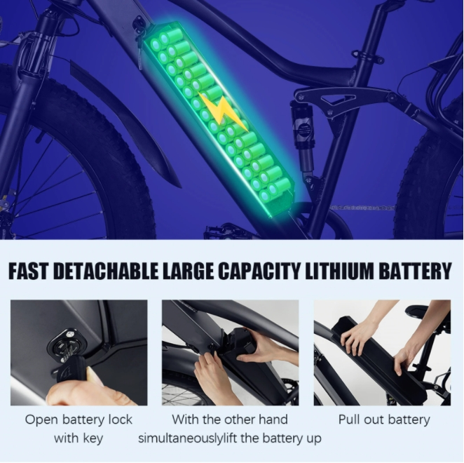 Fat Tire Electric Mountain Bikes For Adults 26 Inch 750W Motor 17Ah Lithium Battery