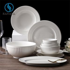 Quality White Embossed Ceramic Dishware Set For Restaurants Hotels wholesale