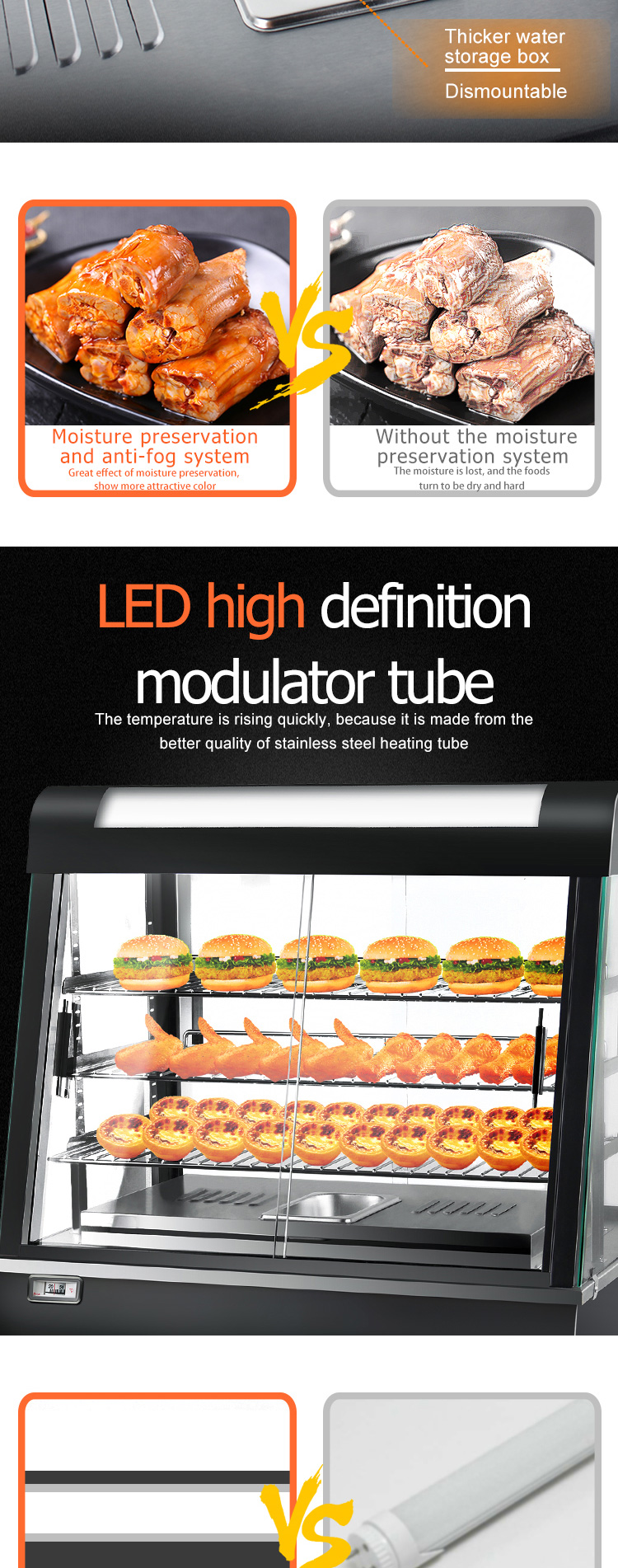 Electric Countertop Glass Food Warmer Display Showcase 3 Layers Table Top Power Source