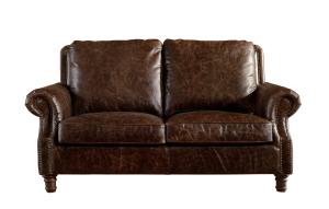 Quality Europe Vintage Style Dark Brown Leather Loveseat , Two Seater Real Leather Sofa wholesale