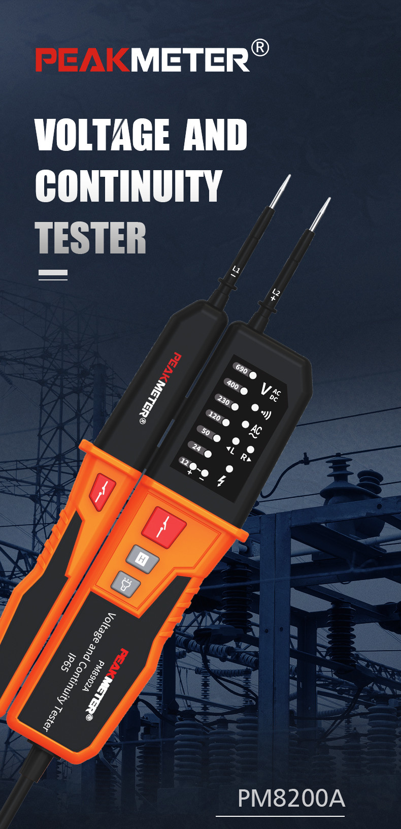 Auto-Range IP65 Waterproof Multifunction Voltage Detector for Industrial Applications