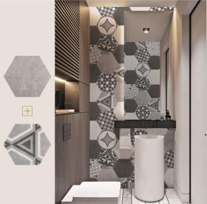 Quality Black And White Hexagon 200x230mm Bathroom Ceramic Tile wholesale