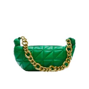 Quality Quilted Green Womens Leather Bag OEM Thick Chain Shoulder Bag wholesale