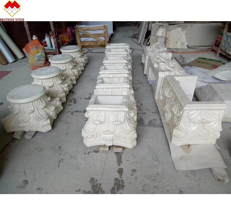 Hand Carved Beige Marble Column Capital for Garden Roman Pillars Square Column