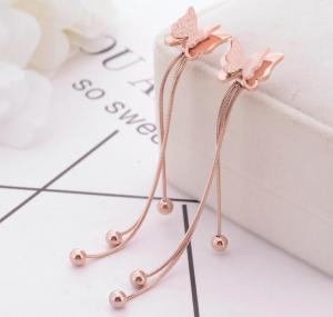 Quality Fashionable Stud Butterfly Jewelry , Ball Dangle Tassel Stainless Steel Earring, Rose Gold butterfly stud Earring wholesale