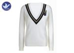 Deep V Stripes Neck Womens Knit Pullover Sweater Cartoon Embroidered Patch
