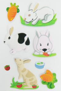 Quality Non Toxic Colorful Kids Puffy Stickers Funny 3D Rabbit Shape Easy Peel Off wholesale