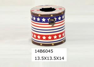 Quality Restaurant PU Printing Leather Cylinder Tissue Wooden Box wholesale