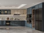 Versatile French Style Kitchen Cabinet With Indigo Blue And Cream Contrasting