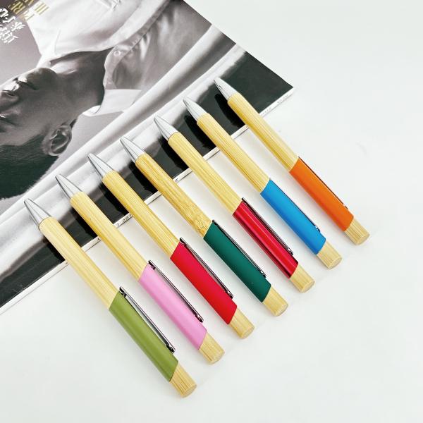 Environmental Multi Color Press Type Bamboo Ball Pen Printing Logo Click