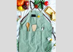Quality PU Leather Strap Belt Kitchen Cooking Apron , Cotton Canvas Kitchen Apron wholesale
